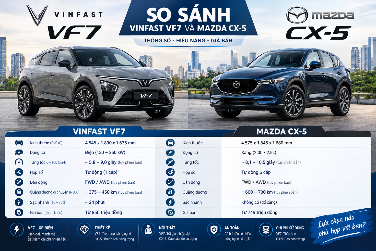 So sánh VinFast VF7 và Mazda CX-5